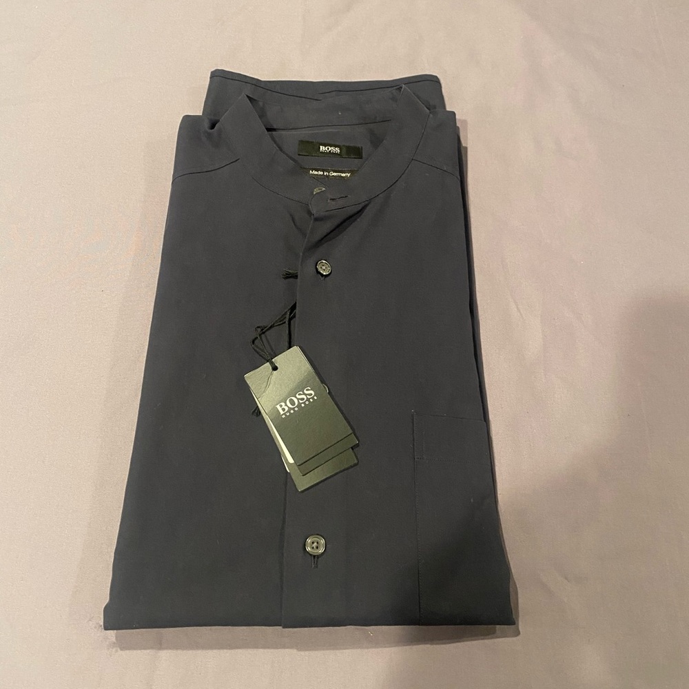 Hugo Boss Stand Collar Navy Button-Up Shirt